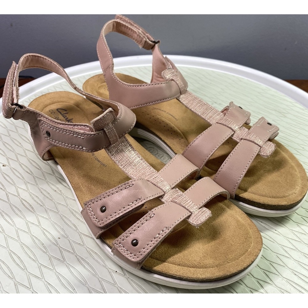 Clarks April Cove Women's Blush leather Comfort Sandals Shoes Sz.12N EUC‎